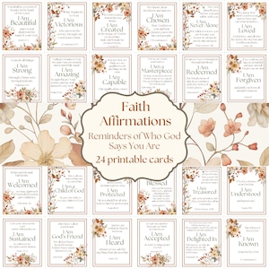 Christian Scripture Cards Faith Affirmations Identity in Christ Printable God Says I Am Gift Encouraging Bible Verse Cards Woman Prayer Gift