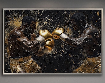 Boxing Legends Canvas Art: Abstract Gold & Black Gym Decor
