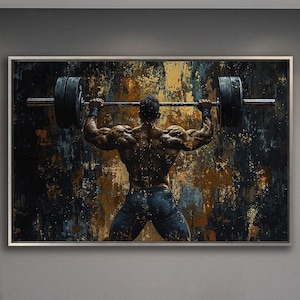 Weightlifter Framed Canvas Wall Art Barbell Painting Print Masculine Wall Decor Motivational Gym Poster Workout Artwork Ready To Hang Gift