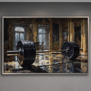 Barbell Canvas Print: Opulent Gym Decor, Weightlifting Art
