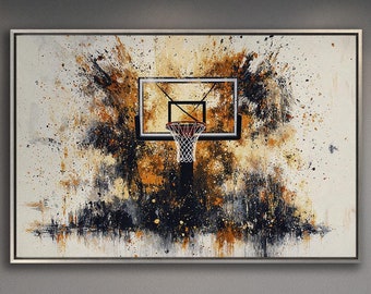 Abstract Basketball Hoop Framed Canvas Art: Boys Room Decor
