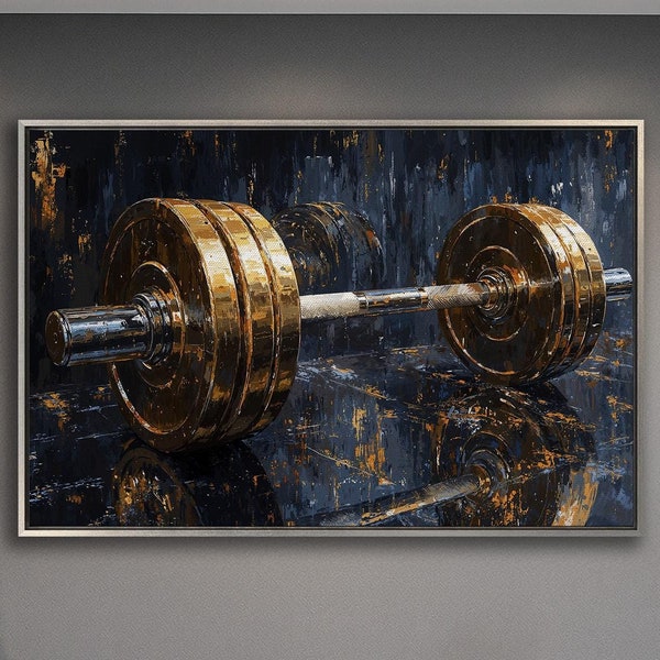 Barbell Abstract Framed Canvas Art: Modern Gym Decor