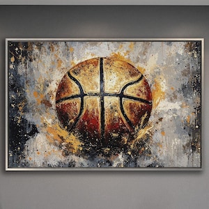 Abstract Basketball Framed Canvas Art: Sports Man Cave Decor