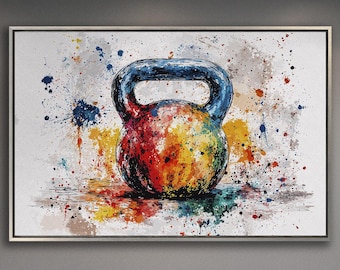 Abstract Kettlebell Canvas Art: Vibrant Gym Decor, Fitness Gift