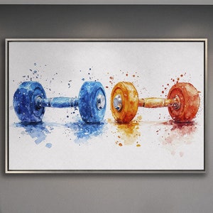 Colorful Dumbbells Framed Canvas Wall Art Fitness Painting Print Motivational Wall Decor Workout Artwork Home Gym Poster Ready To Hang Gift