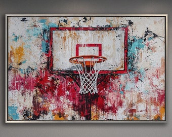 Abstract Basketball Hoop Canvas Art: Colorful Sports Painting