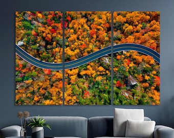 Blue Ridge Parkway Mountain Canvas Wall Art, colores impresionantes: impresión panorámica de la naturaleza de la carretera de Carolina del Norte en otoño para la decoración de la pared