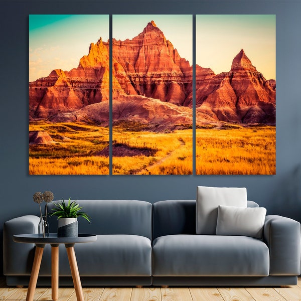 Wide Print of Badlands National Park, Landscape Canvas Wall Art - Gorgeous Geologic Formations South Dakota Wall Decor