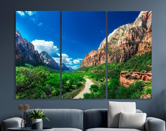 Natural Beauty: Virgin River and Zion Canyon Canvas Wall Art - Utah Panoramic Nature Print for Home Wall Decor