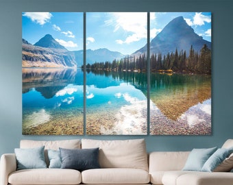 Glacier National Park Canvas Wall Art Print : Picturesque Rocky Peaks & Beautiful Montana Landscape Wall Decor