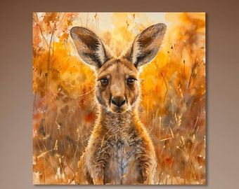 Kangaroo Portrait Canvas Wall Art Aussie Animal Watercolor Painting Print Nursery Wildlife Wall Decor Australian Fauna Ready to Hang Poster