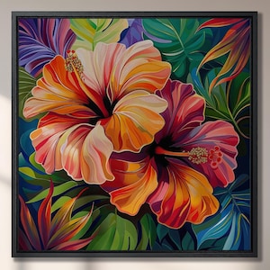 Hibiscus Flower Canvas Art: Vibrant Tropical Botanical Print