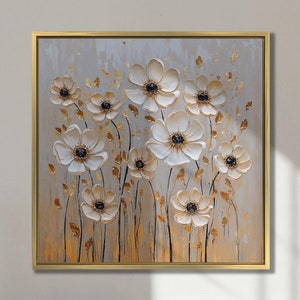 Gold Floral Canvas Wall Art: Modern Abstract Flower Painting