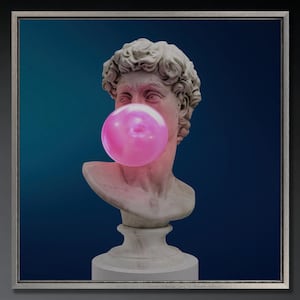 Sculpture buste bubble-gum : décoration murale en toile pop art