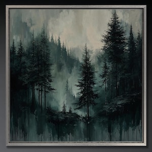 Misty Pine Forest Canvas Art: Serene Nature Wall Decor