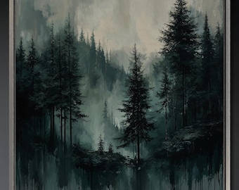 Misty Pine Forest Canvas Art: Serene Nature Wall Decor
