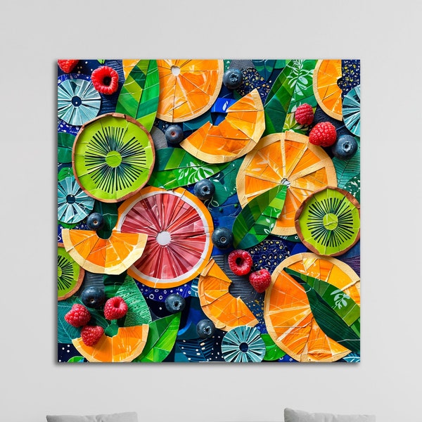 Vibrant Fruit Collage Canvas Wall Art Creative Fruits Print Colorful Kitchen and Cooking Spaces Wall Decor Food Modern Poster Ready to Hang