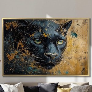 Lienzo de pantera negra para pared, retrato de animal, pintura impresa, decoración de pared de vida salvaje, póster de arte abstracto moderno listo para colgar, regalo para amantes de los animales