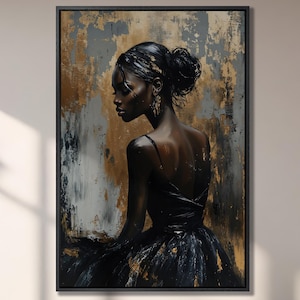 Black Woman Art: Modern Fashion Canvas Painting, Ready to Hang