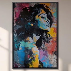 Retrato de mujer en estilo pop art, impresión de grafiti, lienzo abstracto colorido, arte de pared, decoración artística moderna para el hogar, póster creativo de arte de pared grande