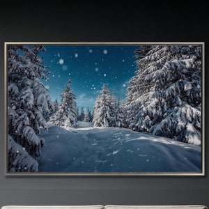 Impresión de bosque de invierno encantado, pinos nevados, lienzo, arte de pared, gran paisaje natural, decoración de pared, listo para colgar, paisaje de árboles helados, póster de regalo