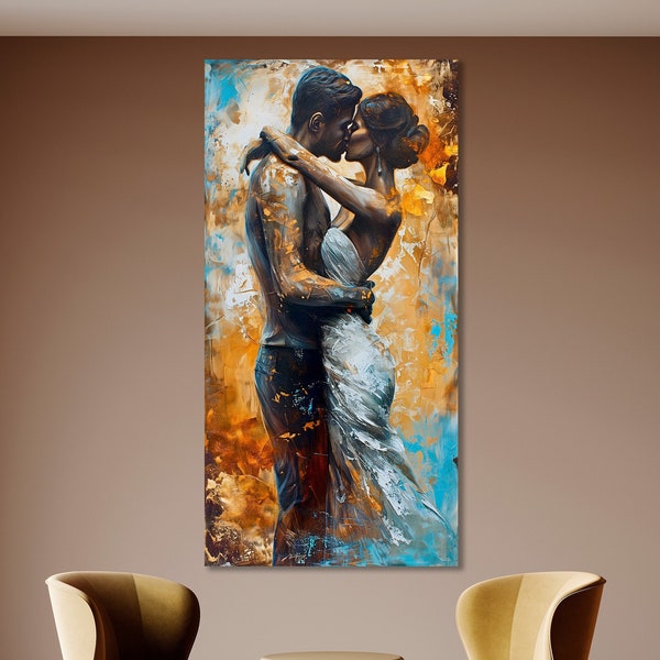 Couple Kissing Painting Print Large Canvas Wall Art for Lovers Romantic Wall Decor The Kiss Painting Poster Love Story Gift Idea