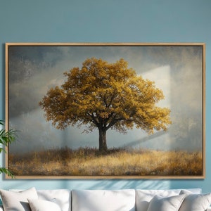 Lienzo de árbol grande, arte de pared, pintura de paisaje otoñal, impresión elegante, decoración de pared de naturaleza, póster de paisaje otoñal tranquilo, listo para colgar, idea de regalo
