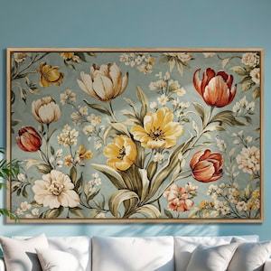 Framed Tulips Canvas Print: Botanical Floral Wall Art