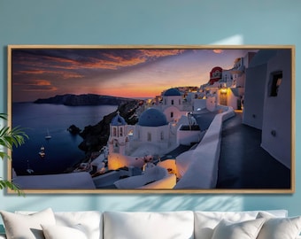 Santorini Sunset Canvas Print: Greek Island Cityscape Wall Art