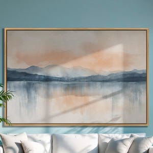 Framed Mountain Lake Canvas Print: Panoramic Watercolor Wall Art