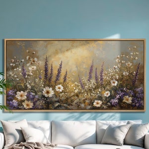 Floral Field Canvas Art: Wildflower Meadow Painting, Farmhouse Decor
