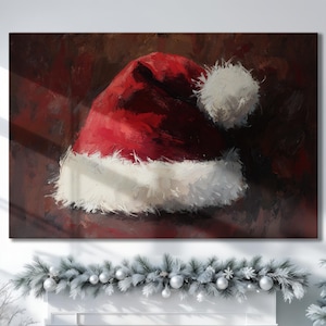 Festive Santa Hat Canvas Wall Art Christmas Spirit Painting Print Xmas Decoration Poster Winter Holiday Season Decor Gift Ready to Hang