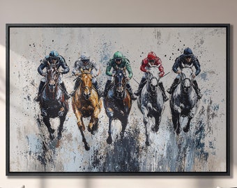 Horse Racing Canvas Art: Equestrian Jockeys Print, Framed Wall Decor