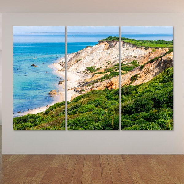 Martha's Vineyard Landscape : Aquinnah Gay Head Cliffs Canvas Wall Art Print - Massachusetts Panoramic Nature Wall Decor