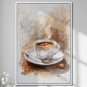 Coffee Cup Watercolor Painting: Elegant Kitchen Cafe Wall Art