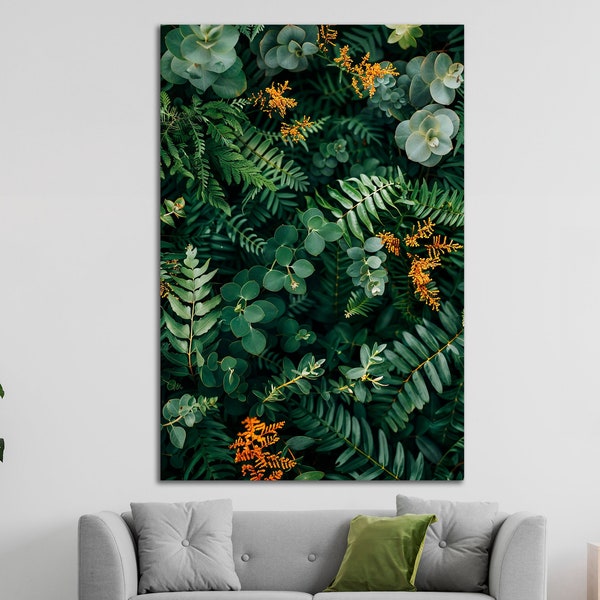 Lush Foliage Plants Canvas Wall Art Botanical Elegance Print Green Floral Wall Decor Nature Inspired Artwork Vertical Poster Ready to Hang