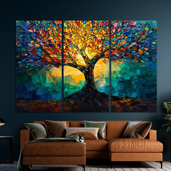Yggdrasil Painting Print Colorful Canvas Wall Art Tree of Life Painting Mosaic Wall Decor Large Vibrant Poster Unique Artistic Gift Idea