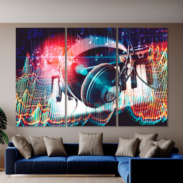 Abstract Colorful Sound Wave Print Vibrant Modern Music Canvas Wall Art Recording Studio Wall Decor Large Ready to Hang Poster Musician Gift