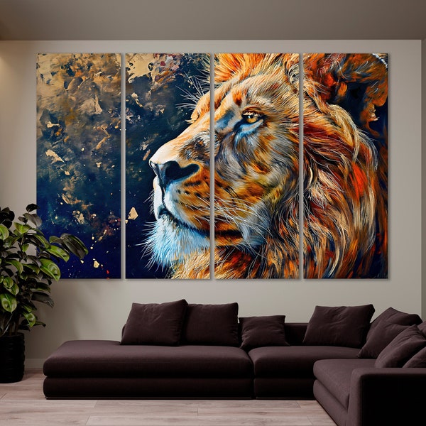 Trendy Huge Lion Portrait Painting Print Wild Animal Canvas Wall Art Large Eye-catching Artwork Wall Decor Lion Wall Hanging Wildlife Gift