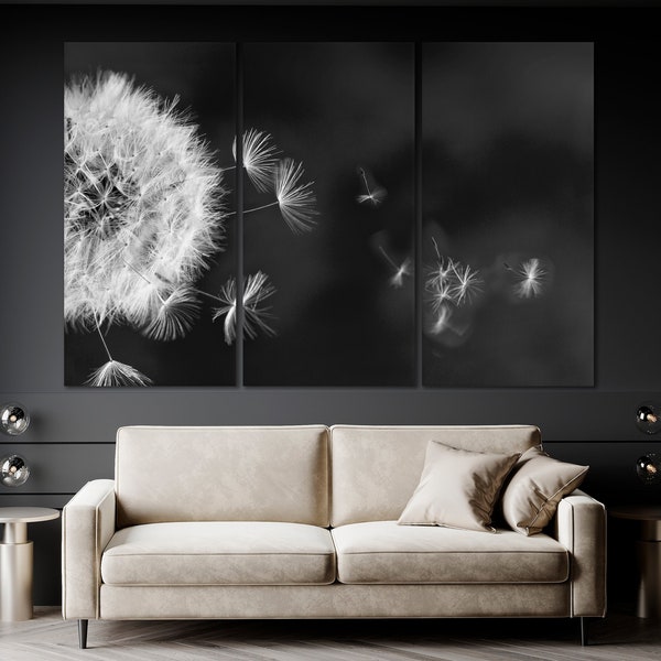 Captivating Dandelion Black and White Canvas Wall Art Botanical Art Print for Floral Home Wall Decor