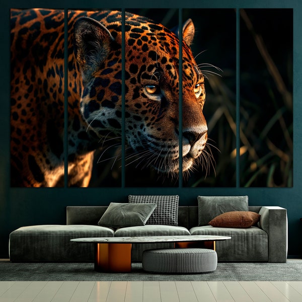 Majestic Jaguar Close-Up Print Predatory Grace Canvas Wall Art Piercing Gaze of Wild Animal Wall Decor Ready to Hang Exotic Feline Poster