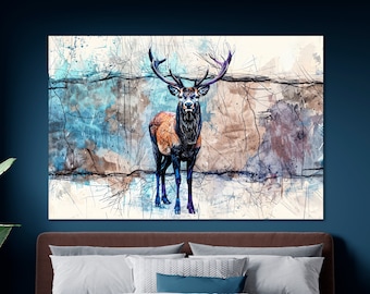 Beautiful Deer Canvas Wall Art Abstract Stag Watercolor Painting Print Modern Animal Illustration Wall Decor Artistic Poster Ready to Hang