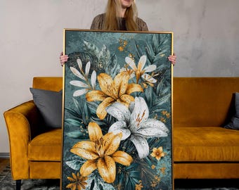 Lily Bouquet Framed Canvas Print: Botanical Floral Wall Art