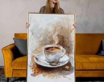 Coffee Cup Watercolor Painting: Elegant Kitchen Cafe Wall Art