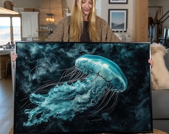 Jellyfish Canvas Print: Abstract Marine Life Nautical Wall Art