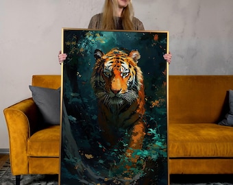 Tiger Hunting Scene Canvas Print: Striking Wildlife Wall Art