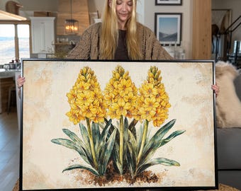 Yellow Hyacinth Framed Canvas Print: Botanical Floral Wall Art