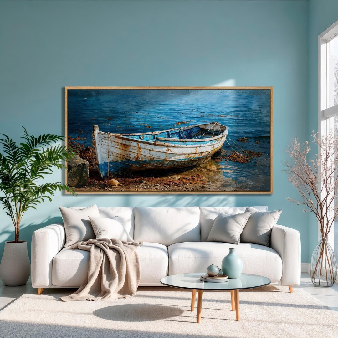 Rustic Boat Canvas Print: Coastal Seashore Wall Art - Etsy