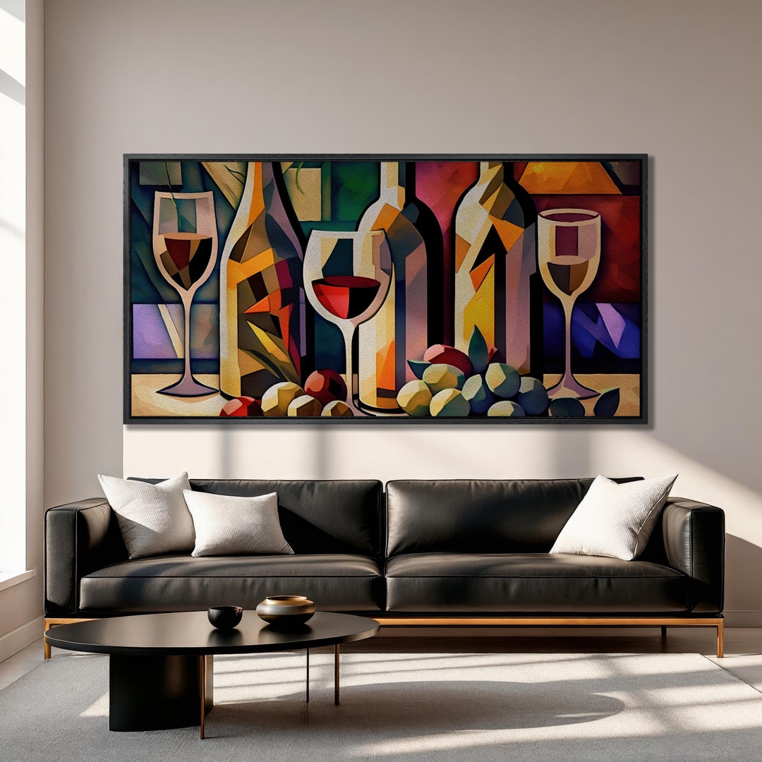 Cubism Wine Art Print: Bottles and Glasses Canvas Wall Decor - Etsy