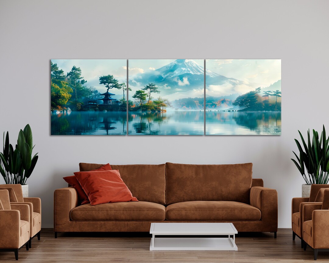 Japanese Landscape Painting Print Serene Lake Panoramic Canvas Wall Art ...